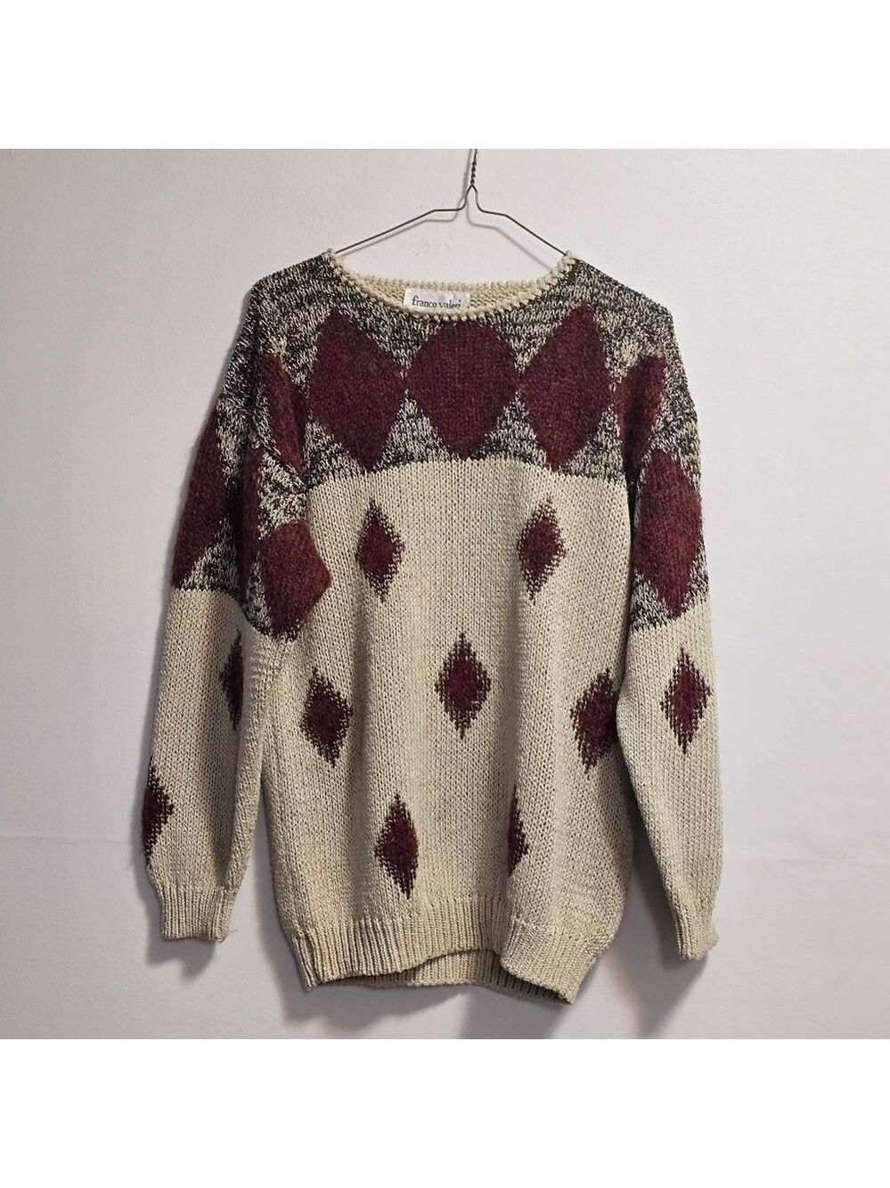 Vintage Franco Valeri Diamond Pattern Knit Sweater Size Small/Medium